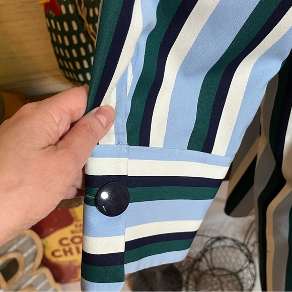 Akris Striped Dress Tunic Blue Patchwork Langenlook Women’s Size 12 Oversized - Picture 5 of 8